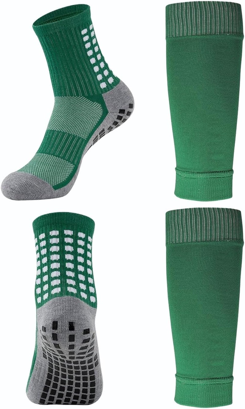 KMOLY 1 Set Soccer Grip Socks,Shin Guard Sleeves for Football Basketball for Men and Women Black/White One Size - Image 1